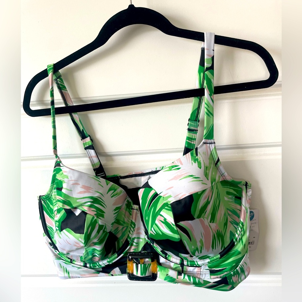 38F Cacique black and green flora swim top